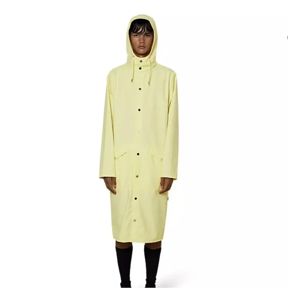 NWT RAINS Longer Jacket Raincoat XL Straw Yellow (Unisex) Waterproof MSRP $140 - Picture 4 of 6